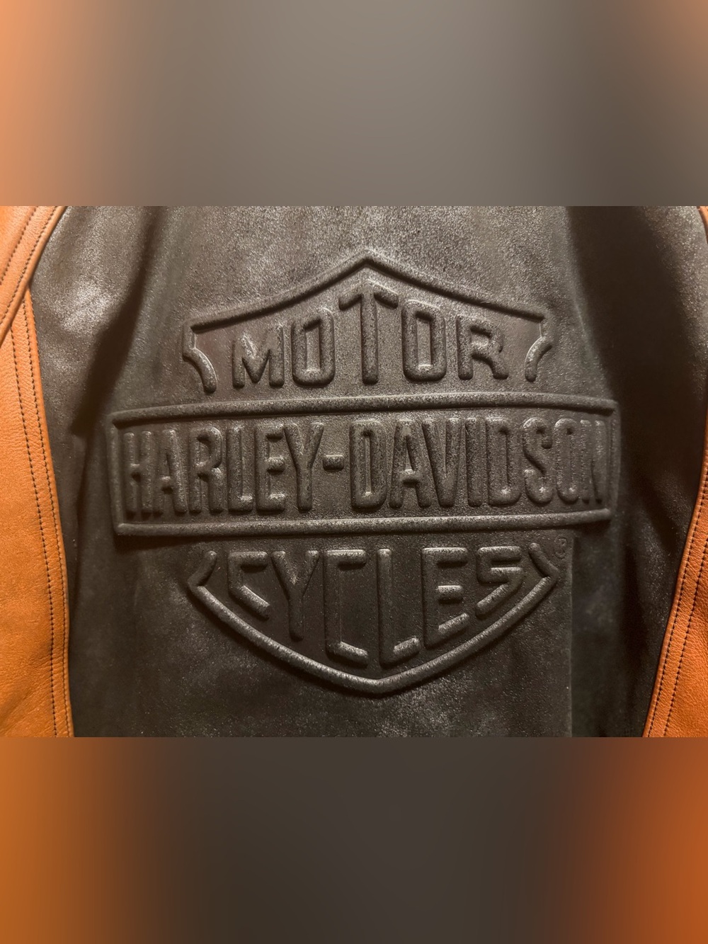 Authentic Harley Davidson Motorcycle Logo Leather Jacket Black Brown Size L - Picture 10 of 16